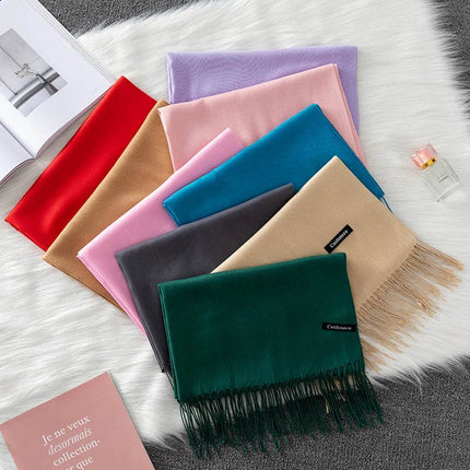 Women Solid Cashmere Shawls Wraps Tassel Scarf - Mad Fly Essentials