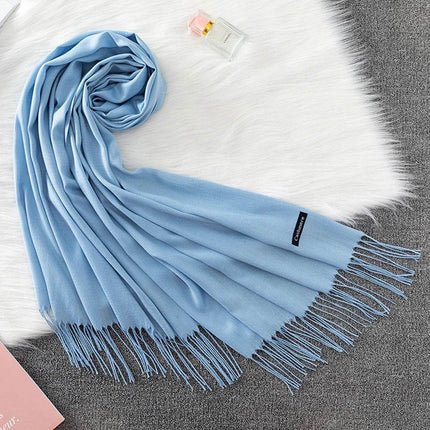 Women Solid Cashmere Shawls Wraps Tassel Scarf - Mad Fly Essentials