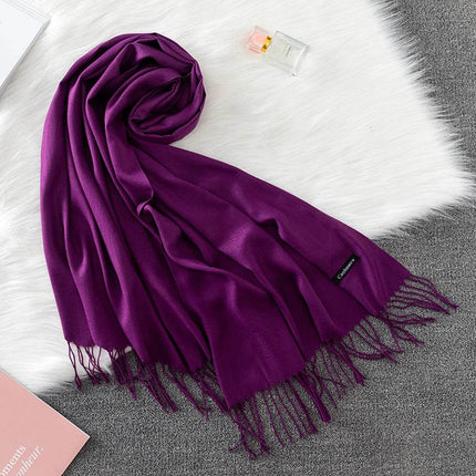 Women Solid Cashmere Shawls Wraps Tassel Scarf - Mad Fly Essentials