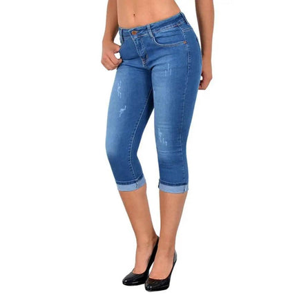 Women Solid High Waist Slim Fit Capri Jeans - Jeans - Okuohao - Mad Fly Essentials