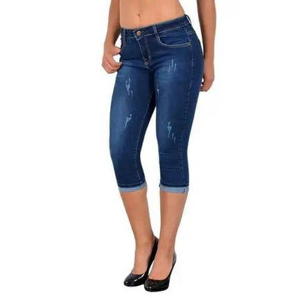 Women Solid High Waist Slim Fit Capri Jeans - Jeans - Okuohao - Mad Fly Essentials