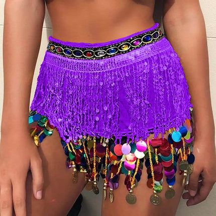Women Solid Sequin Tassel Dance Skirt - Skirt - Retro Party Costumes - Mad Fly Essentials