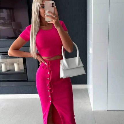 Women Solid Short Crop Top Set Skirt - Skirt - EAEOVNI - Mad Fly Essentials