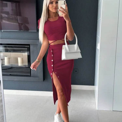 Women Solid Short Crop Top Set Skirt - Skirt - EAEOVNI - Mad Fly Essentials