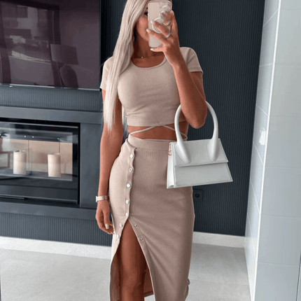 Women Solid Short Crop Top Set Skirt - Skirt - EAEOVNI - Mad Fly Essentials