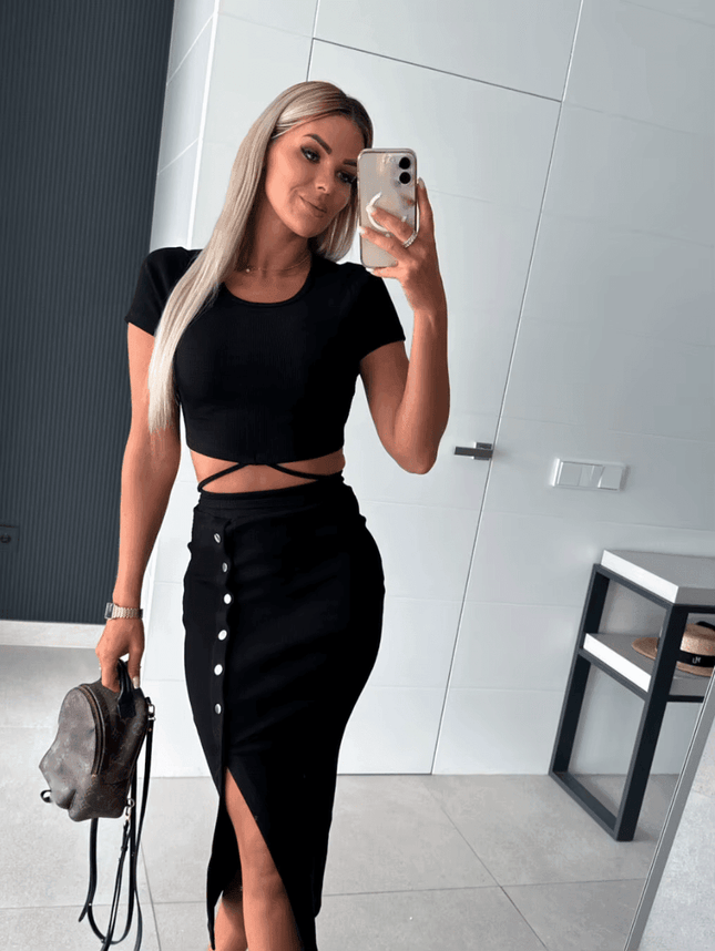 Women Solid Short Crop Top Set Skirt - Skirt - EAEOVNI - Mad Fly Essentials