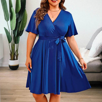 Women Solid European Blue Midi Dress - Mad Fly Essentials