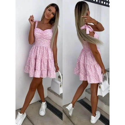 Women Spaghetti Bohemian Floral Skater Mini Dress - Mini Dress - Boho Girl - Mad Fly Essentials