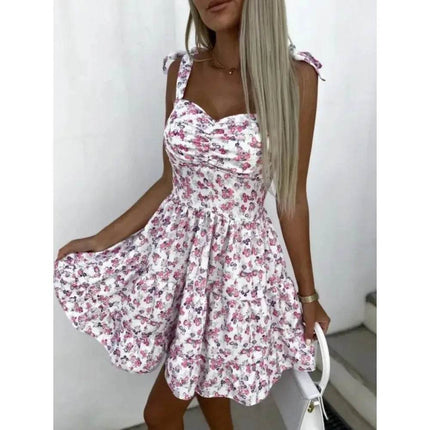 Women Spaghetti Bohemian Floral Mini Skater Dress - Mad Fly Essentials