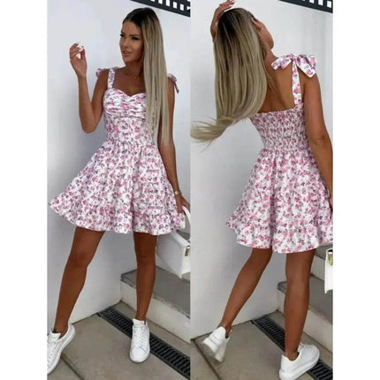 Women Spaghetti Bohemian Floral Skater Mini Dress - Mini Dress - Boho Girl - Mad Fly Essentials