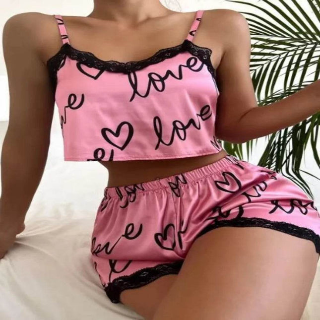 Women Spaghetti Hearts Sleepwear Pajama Set - Mad Fly Essentials