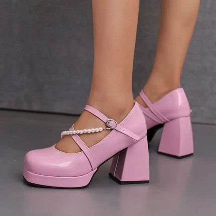 Women Square Toe Chunky Bead Design Heels - Mad Fly Essentials