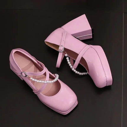 Women Square Toe Chunky Bead Design High Heels - High Heels - ASILETO - Mad Fly Essentials