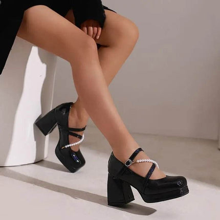 Women Square Toe Chunky Bead Design Heels - Mad Fly Essentials