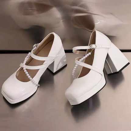 Women Square Toe Chunky Bead Design High Heels - High Heels - ASILETO - Mad Fly Essentials