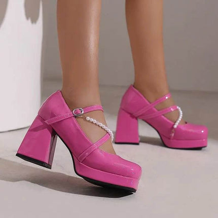 Women Square Toe Chunky Bead Design Heels - Mad Fly Essentials