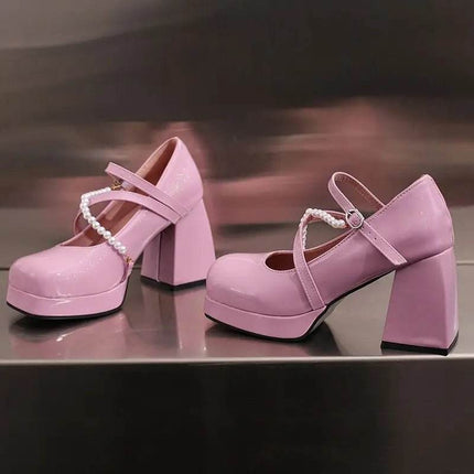 Women Square Toe Chunky Bead Design Heels - Mad Fly Essentials