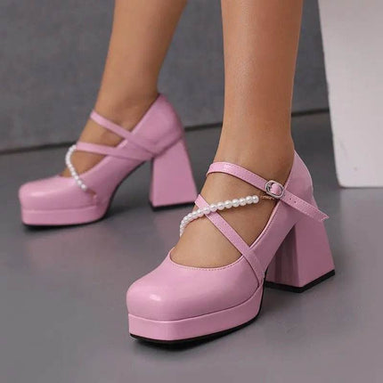 Women Square Toe Chunky Bead Design High Heels - High Heels - ASILETO - Mad Fly Essentials