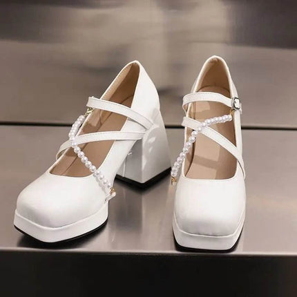 Women Square Toe Chunky Bead Design High Heels - High Heels - ASILETO - Mad Fly Essentials