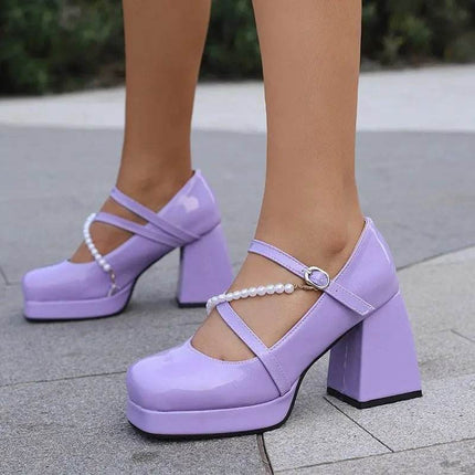 Women Square Toe Chunky Bead Design Heels - Mad Fly Essentials