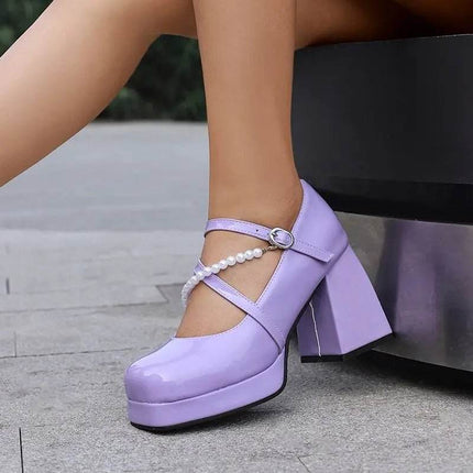 Women Square Toe Chunky Bead Design Heels - Mad Fly Essentials