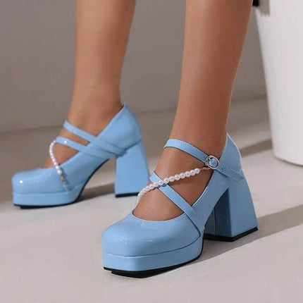 Women Square Toe Chunky Bead Design High Heels - High Heels - ASILETO - Mad Fly Essentials