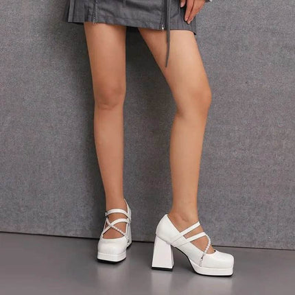 Women Square Toe Chunky Bead Design Heels - Mad Fly Essentials