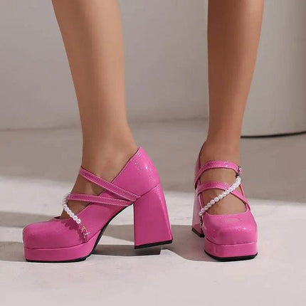 Women Square Toe Chunky Bead Design High Heels - High Heels - ASILETO - Mad Fly Essentials