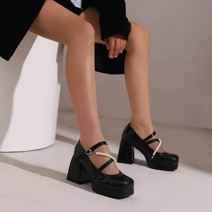 Women Square Toe Chunky Bead Design Heels - Mad Fly Essentials