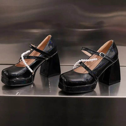 Women Square Toe Chunky Bead Design Heels - Mad Fly Essentials