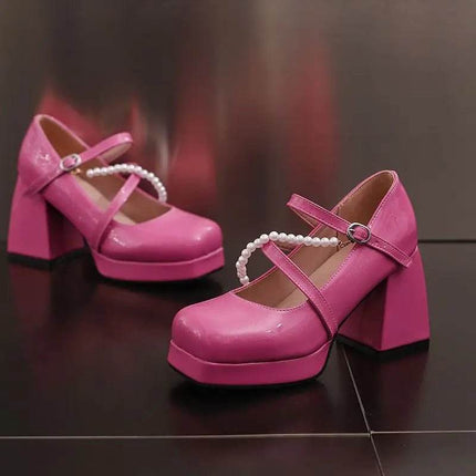 Women Square Toe Chunky Bead Design Heels - Mad Fly Essentials