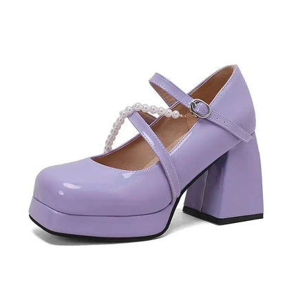 Women Square Toe Chunky Bead Design Heels - Mad Fly Essentials