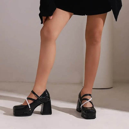 Women Square Toe Chunky Bead Design Heels - Mad Fly Essentials