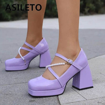 Women Square Toe Chunky Bead Design Heels - Mad Fly Essentials