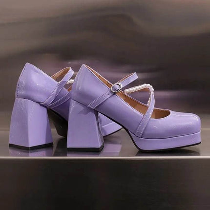 Women Square Toe Chunky Bead Design Heels - Mad Fly Essentials