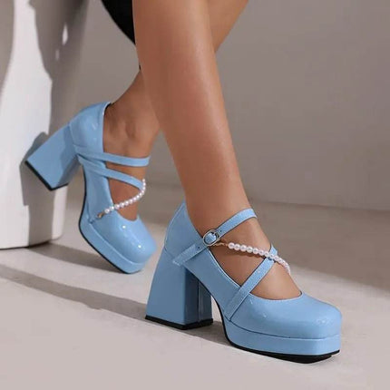 Women Square Toe Chunky Bead Design High Heels - High Heels - ASILETO - Mad Fly Essentials