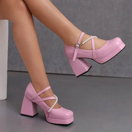 Women Square Toe Chunky Bead Design High Heels - High Heels - ASILETO - Mad Fly Essentials