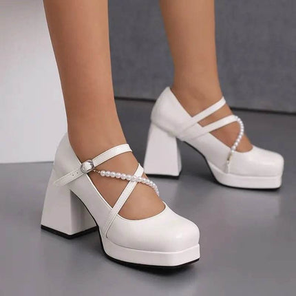 Women Square Toe Chunky Bead Design Heels - Mad Fly Essentials