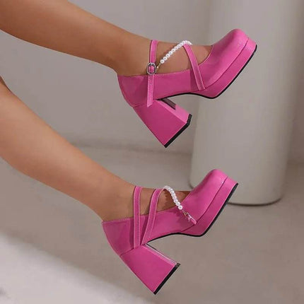 Women Square Toe Chunky Bead Design High Heels - Mad Fly Essentials