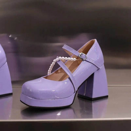 Women Square Toe Chunky Bead Design High Heels - High Heels - ASILETO - Mad Fly Essentials