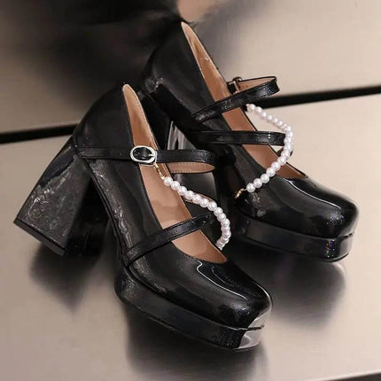 Women Square Toe Chunky Bead Design High Heels - High Heels - ASILETO - Mad Fly Essentials