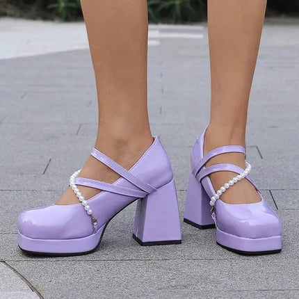 Women Square Toe Chunky Bead Design High Heels - High Heels - ASILETO - Mad Fly Essentials