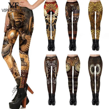 Women Steampunk Elastic 3D Fitness Leggings - Fitness Leggings - Qickitout - Mad Fly Essentials