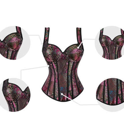 Women Strap Polka Jacquard Gothic Bustier Corset - Corset - ELSVIOS - Mad Fly Essentials