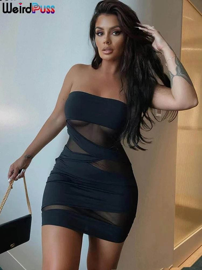 Women Strapless Patchwork Trendy Party Dress - Party Dress - Vamos Todos - Mad Fly Essentials