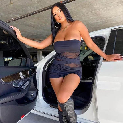 Women Strapless Patchwork Trendy Party Dress - Party Dress - Vamos Todos - Mad Fly Essentials