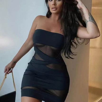 Women Strapless Patchwork Trendy Party Dress - Party Dress - Vamos Todos - Mad Fly Essentials