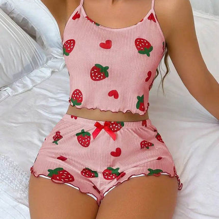 Women Strawberry Heart Homewear 2pc Pajama Set - Pajama Set - Animal Unicorn - Mad Fly Essentials