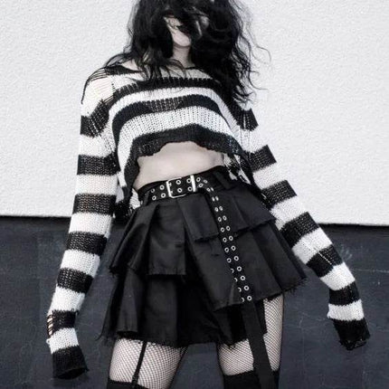 Women Striped Punk Gothic Top Sweater - Sweater - Bivigaos - Mad Fly Essentials