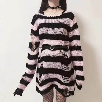 Women Striped Punk Gothic Top Sweater - Sweater - Bivigaos - Mad Fly Essentials